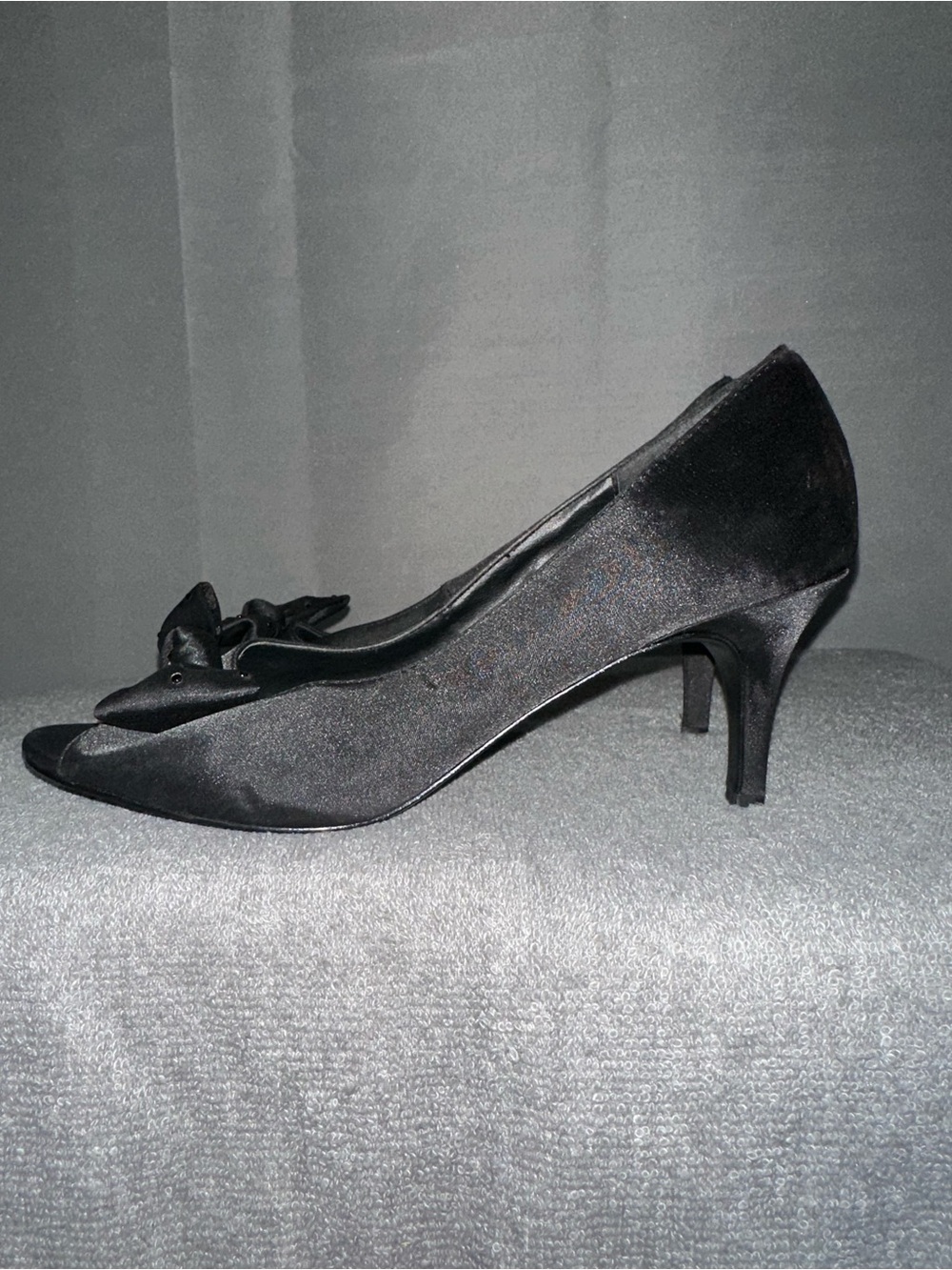 Mootsies Tootsies Black Satin Peep-Toe Heel with Bow